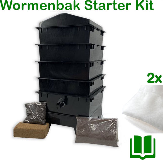  Wormenbak - 4 Laags Starter Kit - Incl. Filter/kweekgrond/instructieboekje - Wormenhotel 40x40x85cm - Wormentoren Met Opvangbak En Tapkraantje | EWoodz