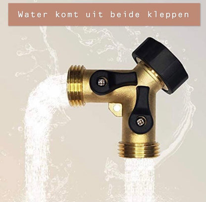  Y Stuk Kraan Splitter – Aanvoer Y Stuk Voor Wasmachine - Waterverdeler - Buitenkraan - Waterverdeler 2 Weg – Messing -