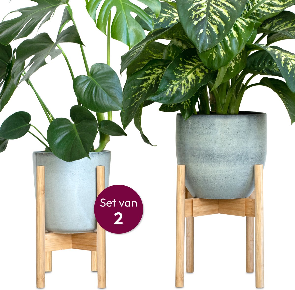 Gadgy Bamboe Plantenstandaard 2 St - Plantentafel - Plantentafeltje Voor Binnen - Plantenrek - Uitschuifbaar - Hout - Ø 20 Tot 30 Cm