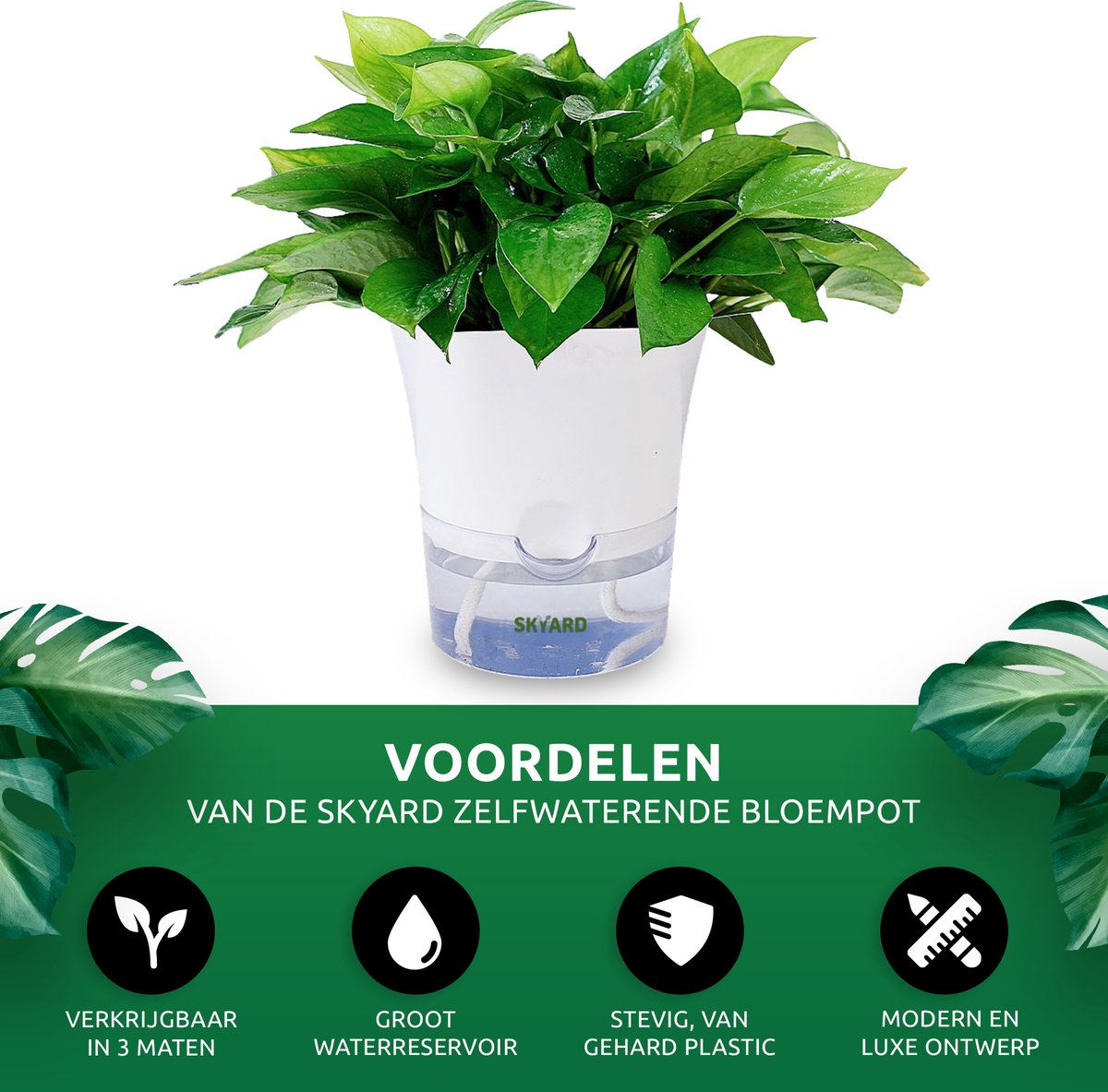  SKYARD® 3 Stuks Zelfwaterende Bloempot Maat M – Milieuvriendelijk Watergeefsysteem Kamerplanten – Zelfwatergevende Pot – Bloempot Met Waterreservoir – Selfwatering Pot – Wit