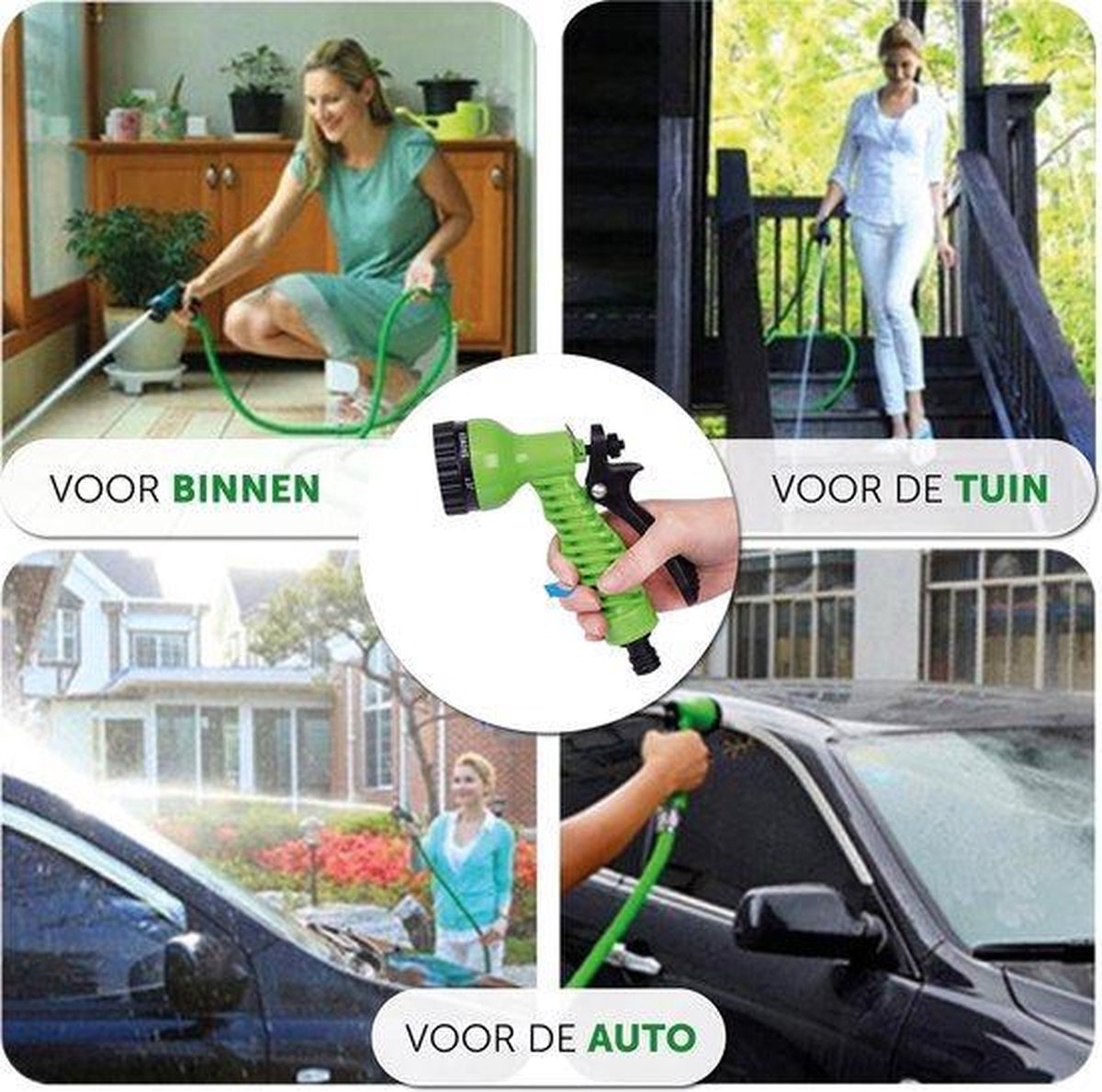 Merkloos Tuinslang - Tuinslag Flexibel - Tuinslag Flexibel 15M -15 Meter - Tuinslangen - Uitrekbaar - Met Koppelstuk - 7 In 1 Sproeikop