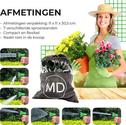  Uitrekbare Tuinslang Tot 15 Meter Van MD-goods ® - Tuinsproeier - Tuin Besproeien - Waterslang - Sproeikop - Groen - Flexibel Elastisch