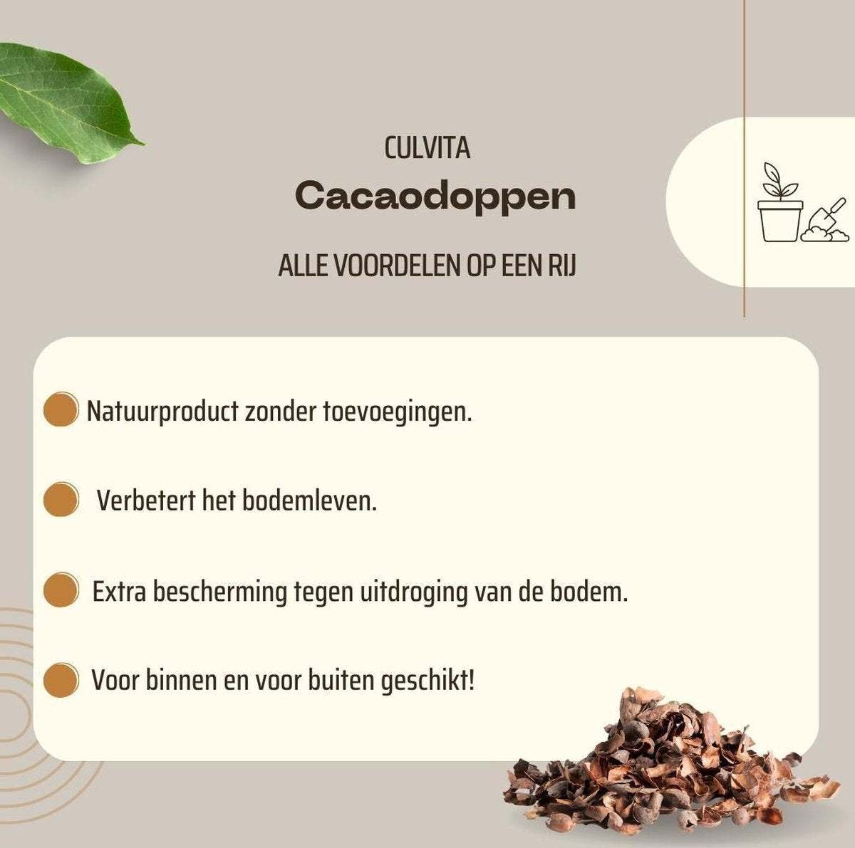  Culvita - Cacaodoppen 70 Liter - Cacao Geurende Bodembedekker - Organische Bodemverbeteraar
