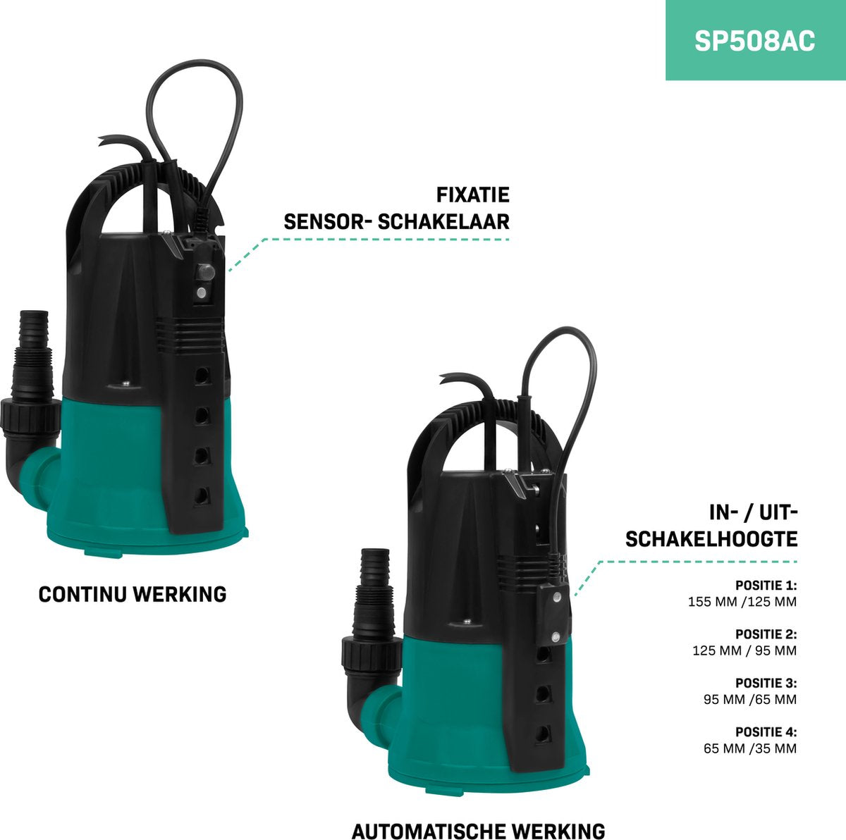  VONROC Dompelpomp / Vlakzuigpomp / Dweilpomp - Tot 1mm Met Sensorschakelaar - 400W - 6000l/h - Voor Schoon Water