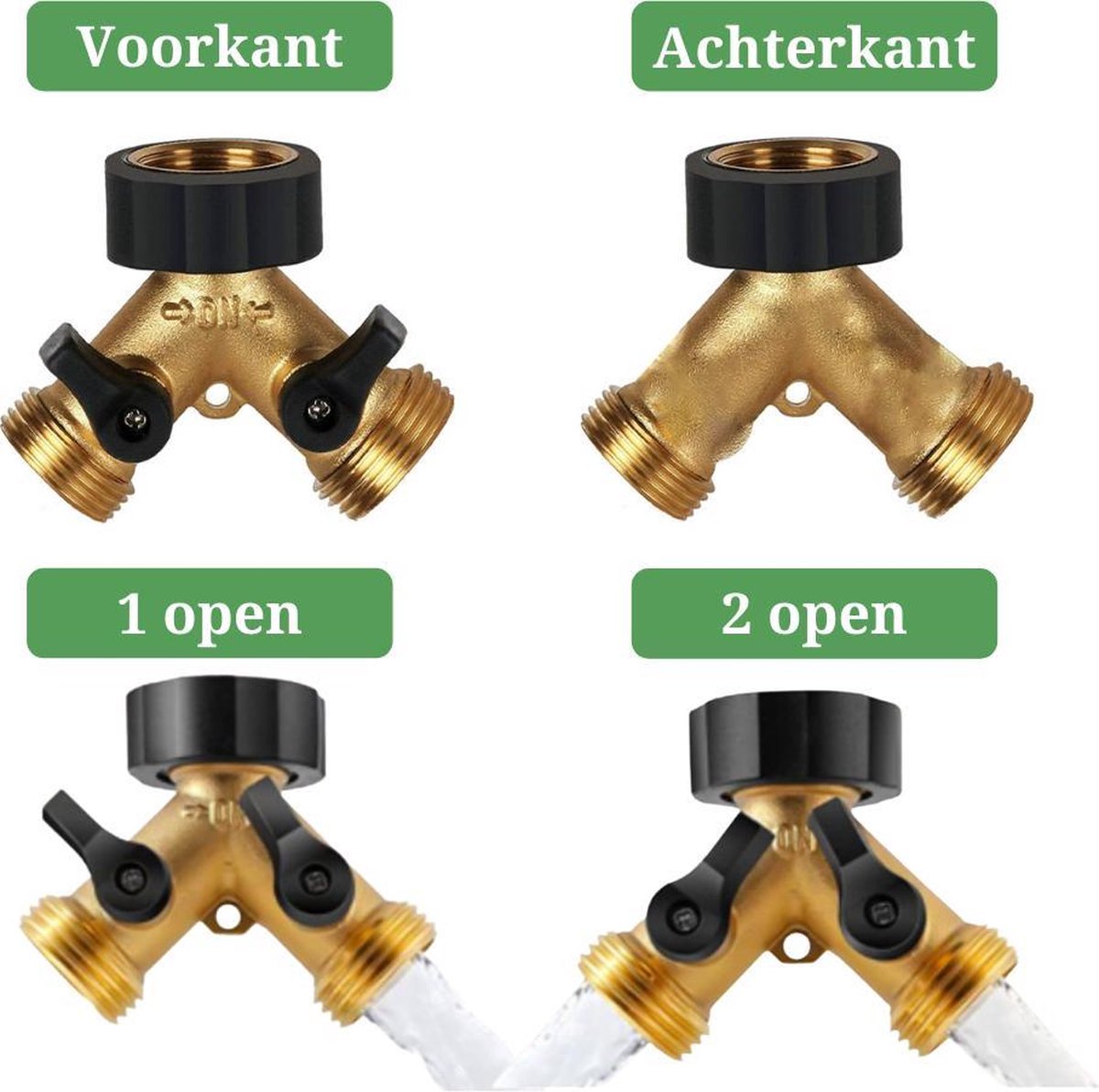  Y Stuk Kraan - Kraan Splitter - Waterverdeler - Buitenkraan - Waterverdeler 2 Weg – Messing - Afzonderlijk Af Te Sluiten