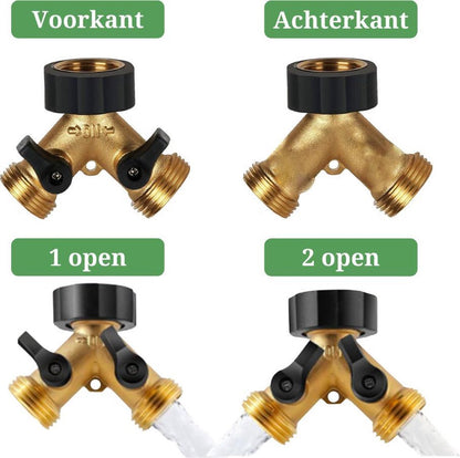  Y Stuk Kraan - Kraan Splitter - Waterverdeler - Buitenkraan - Waterverdeler 2 Weg – Messing - Afzonderlijk Af Te Sluiten