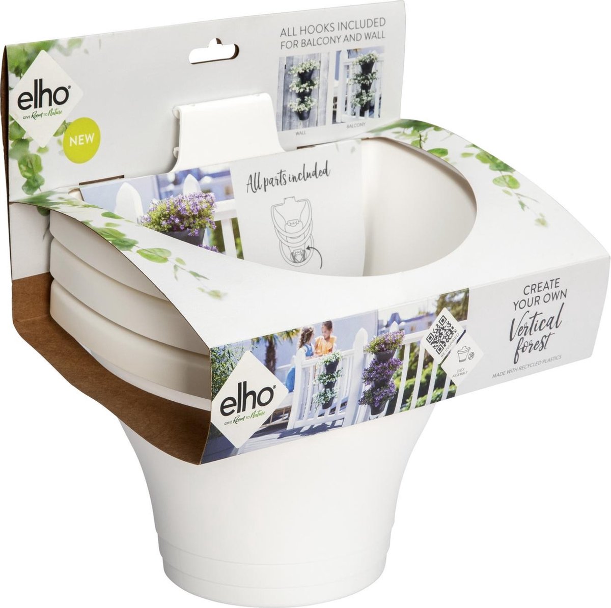  Elho Corsica Vertical Forest 24 - Bloempot Voor Balkonbuiten - Ø 26.7 X H 29.7 Cm - Wit/Wit