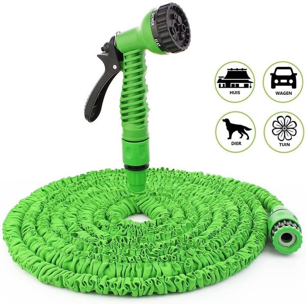  Uitrekbare Tuinslang Tot 15 Meter Van MD-goods ® - Tuinsproeier - Tuin Besproeien - Waterslang - Sproeikop - Groen - Flexibel Elastisch