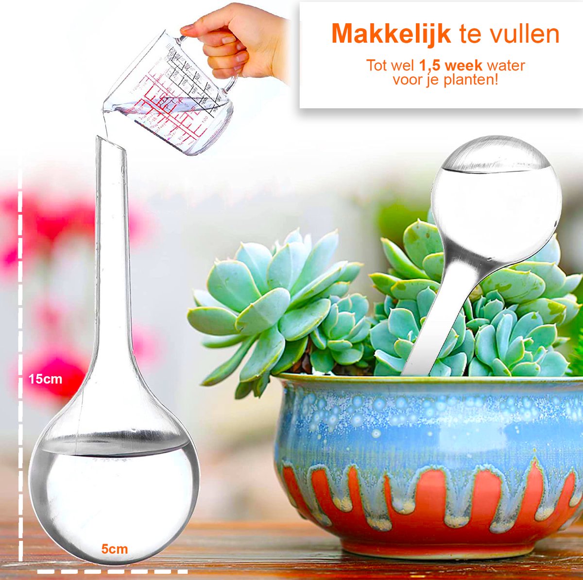  Waterdruppelaar Set Van 6 Stuks - Waterdruppelaar Voor Planten - Watergeefsysteem - Waterbol Irrigatiesysteem - Automatisch Druppelsysteem Voor Kamerplanten &amp; Tuin - Watergever - Doorzichtig - 15cm