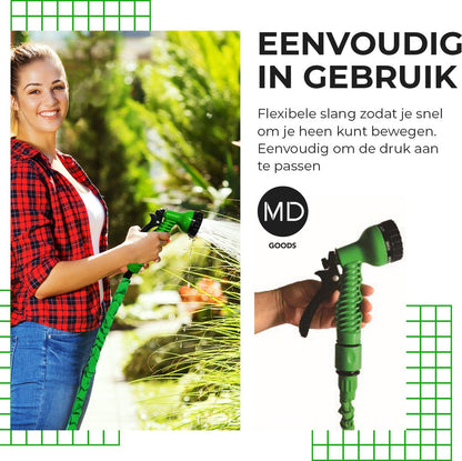  Uitrekbare Tuinslang Tot 15 Meter Van MD-goods ® - Tuinsproeier - Tuin Besproeien - Waterslang - Sproeikop - Groen - Flexibel Elastisch