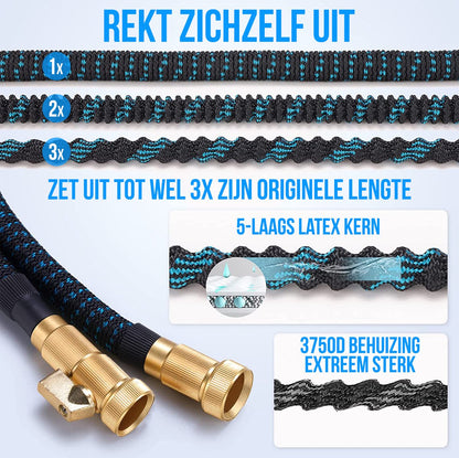  Strex Flexibele Tuinslang 15M Met Sproeikop - Uitrekbaar - Incl. Koppelingen, Ophanghaak &amp; Opbergzak