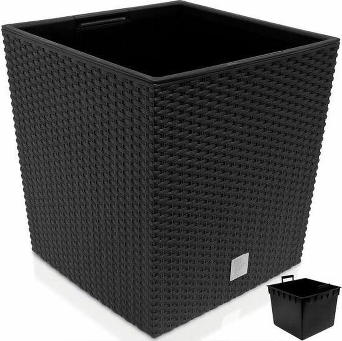 Prosperplast Kunststof Rato Rotan Bloempot/plantenpot Met Binnenpot Antraciet 40 Cm - Bloempotten Voor Binnen En Buiten