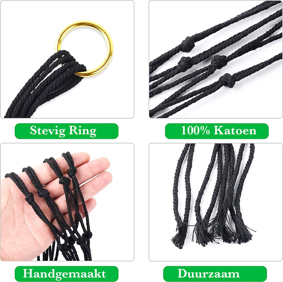  9 Stuks Zwart Macrame Plantenhangers - Boho Handgeweven Katoen Hangpot Voor Binnen/Buiten - Hangende Bloempot Met Kralen - Macramé Touw/Koord Hangplant Houder - Bohemian Wandhanger Decoratie - Plant Hanger - Verticale Tuin Bloempothouder Planthanger