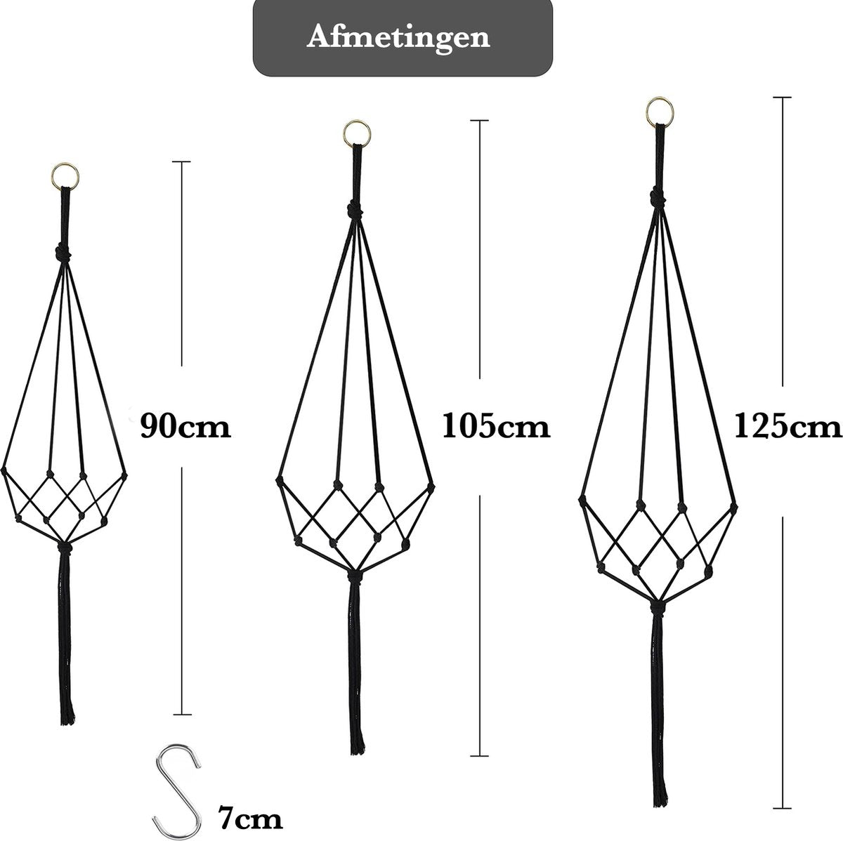  9 Stuks Zwart Macrame Plantenhangers - Boho Handgeweven Katoen Hangpot Voor Binnen/Buiten - Hangende Bloempot Met Kralen - Macramé Touw/Koord Hangplant Houder - Bohemian Wandhanger Decoratie - Plant Hanger - Verticale Tuin Bloempothouder Planthanger