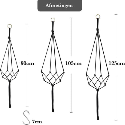  9 Stuks Zwart Macrame Plantenhangers - Boho Handgeweven Katoen Hangpot Voor Binnen/Buiten - Hangende Bloempot Met Kralen - Macramé Touw/Koord Hangplant Houder - Bohemian Wandhanger Decoratie - Plant Hanger - Verticale Tuin Bloempothouder Planthanger