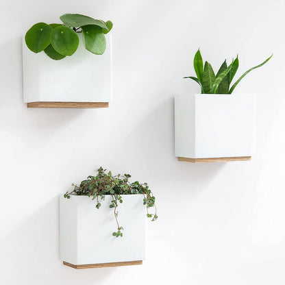  KAZAI. Wandvazen -Alma | Moderne Hangende Bloempotten Voor Aan De Muur | 3-delige Bloempot Set Van Hoogwaardig Hars Voor Kamerplanten, Kunstplanten, Bloemen Enz. | Wit