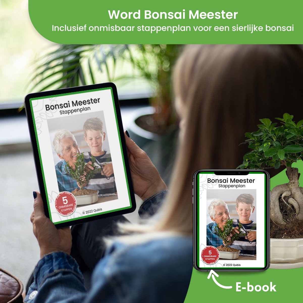  Qubis Bonsai Starters Kit - 23 Delige Kweekset - 5 Soorten Premium Zaden - DIY Pakket - Binnen Bonsai Boompje Kweken - Incl. Rouwvliegjes Vanger