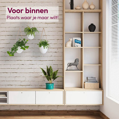  Gadgy Plantenhanger Keramiek - Set Van 3 - Hangpot Van Wit Steen - Hangende Bloempot Plantenpot - Met 3 Verschillende Koorden - 12x11x9.5CM