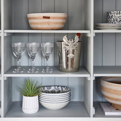  Riviera Maison Plantenbak Rond, Bloempot Met Ribbel - RM Let It Grow Planter - Wit - Porselein - Maat S