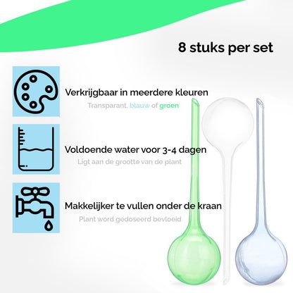  HGMD Waterdruppelaar Set Van 8 Stuks Voor Planten Transparant - Blauw - Waterdruppelaar Voor Kamerplanten – Waterbol - Waterdruppelaar Voor Planten - Watergeefsysteem