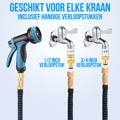  Strex Flexibele Tuinslang 15M Met Sproeikop - Uitrekbaar - Incl. Koppelingen, Ophanghaak &amp; Opbergzak