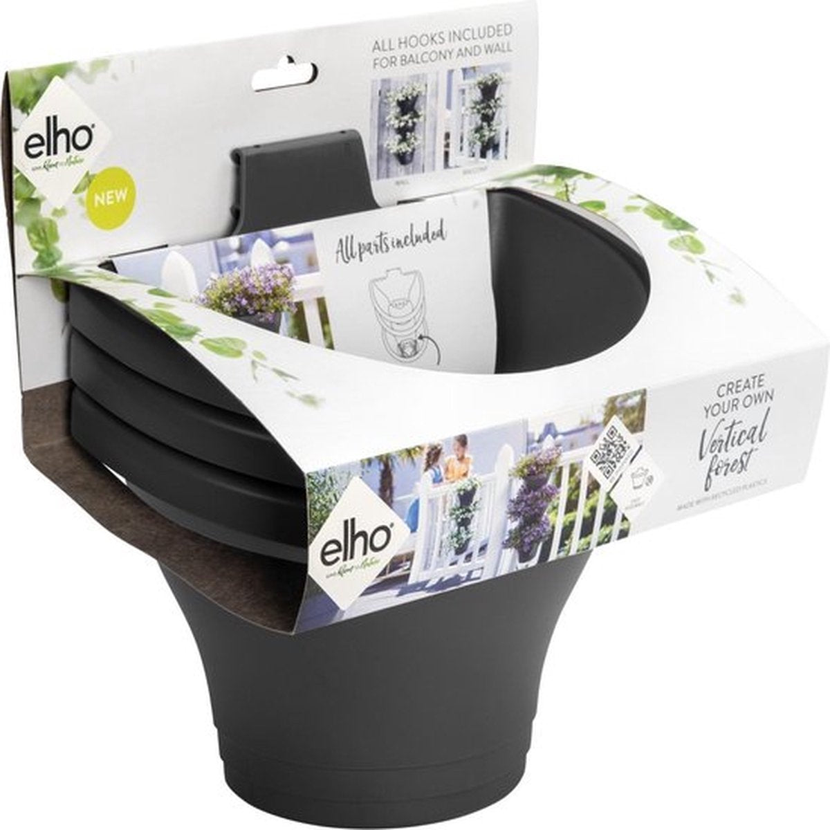  Elho Corsica Vertical Forest 24 - Bloempot Voor Balkonbuiten - Ø 26.7 X H 29.7 Cm - Zwart/Antraciet
