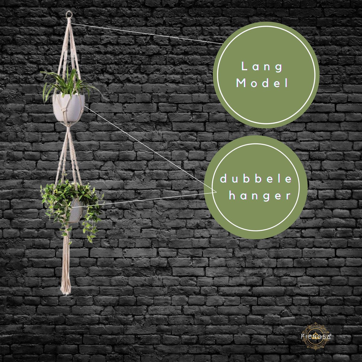  Plantenhanger Macrame Set Van 2 - Plantenhanger Met Ruimte Voor 3 Potten - Luxe Gevlochten Touw 100% Katoen - Duurzaam - Plantenbakken - Bloempotten - Macramé Stijl Hanger Voor Bloempotten - Hangpot - Fienosa