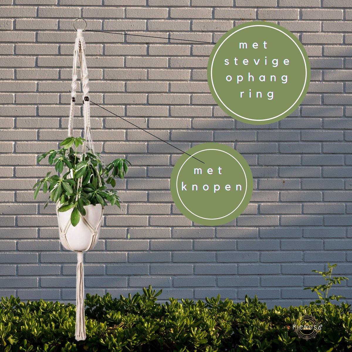  Plantenhanger Macrame Set Van 2 - Plantenhanger Met Ruimte Voor 3 Potten - Luxe Gevlochten Touw 100% Katoen - Duurzaam - Plantenbakken - Bloempotten - Macramé Stijl Hanger Voor Bloempotten - Hangpot - Fienosa