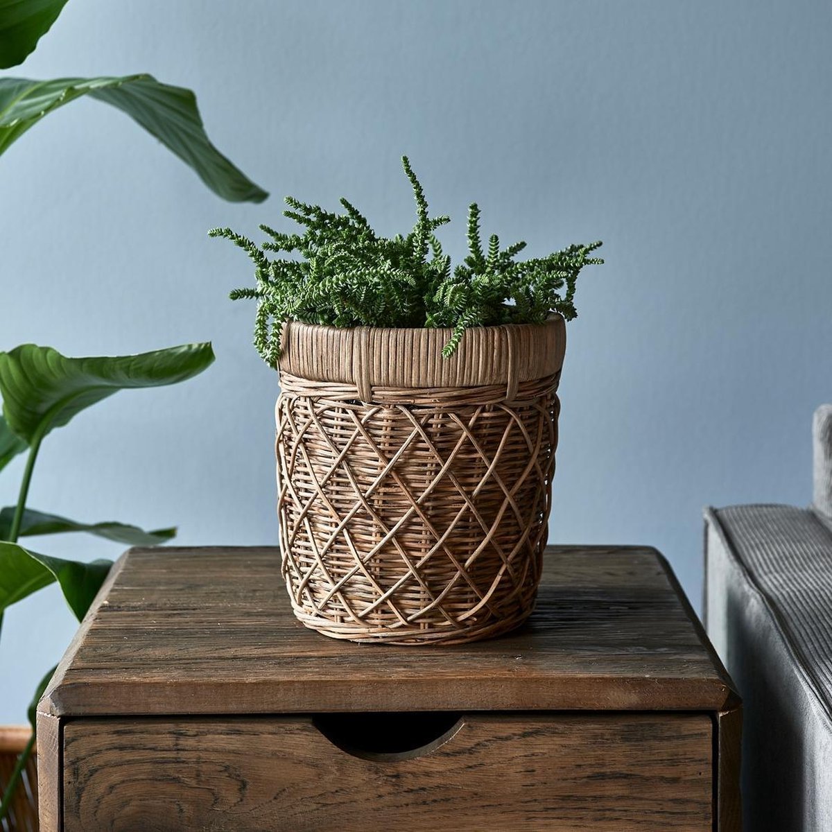  Riviera Maison Bloempot Voor Binnen Naturel - Rustic Rattan Diamond Weave Planter S