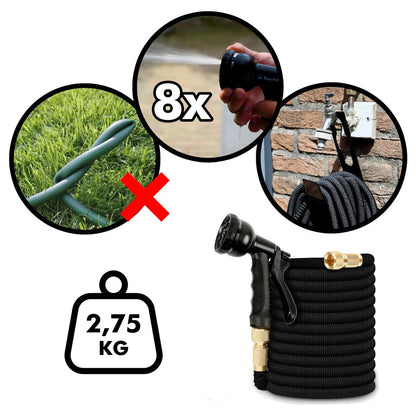  In Round Flexibele Tuinslang – 22,5 Meter – Sproeikop, Tuinslanghouder