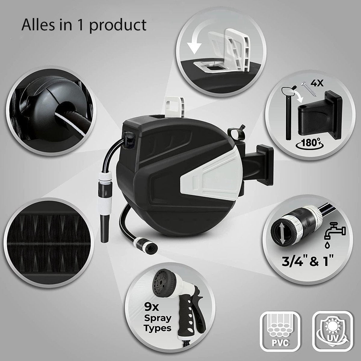 Sens Design Slanghaspel - Tuinslang Haspel - Automatisch - Zwart - 20m