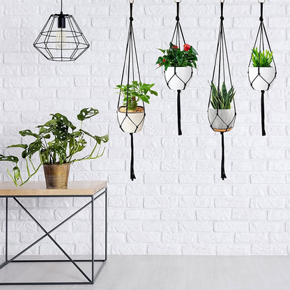  9 Stuks Zwart Macrame Plantenhangers - Boho Handgeweven Katoen Hangpot Voor Binnen/Buiten - Hangende Bloempot Met Kralen - Macramé Touw/Koord Hangplant Houder - Bohemian Wandhanger Decoratie - Plant Hanger - Verticale Tuin Bloempothouder Planthanger