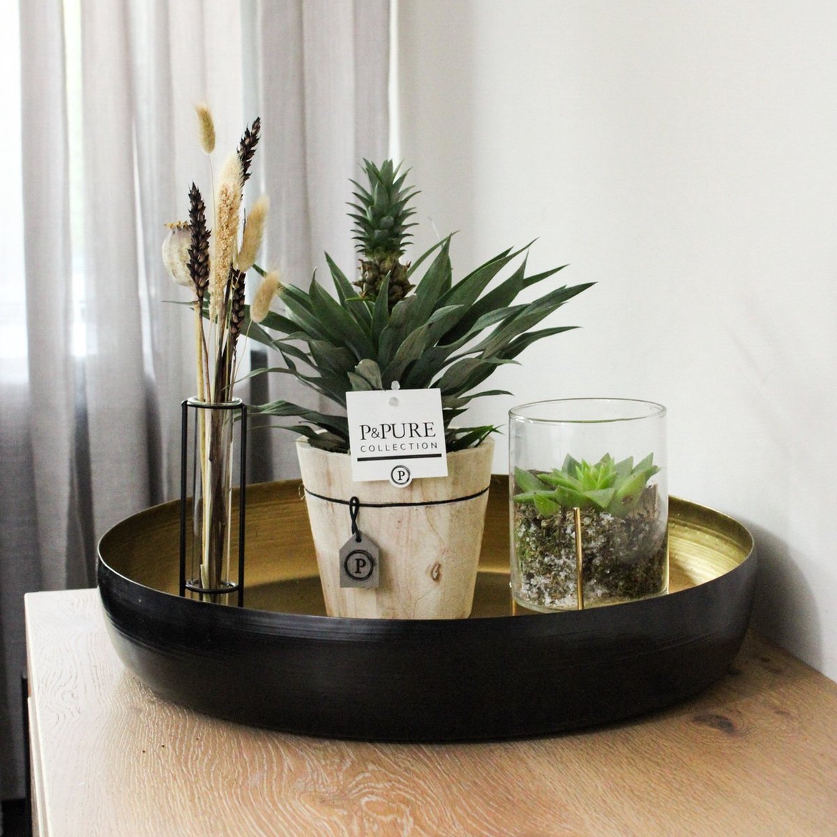  ZynesFlora - Ananasplant In Houten Sierpot - Ø 12 Cm - Hoogte: 30 - 40cm - Luchtzuiverend - Kamerplant - Kamerplant In Pot