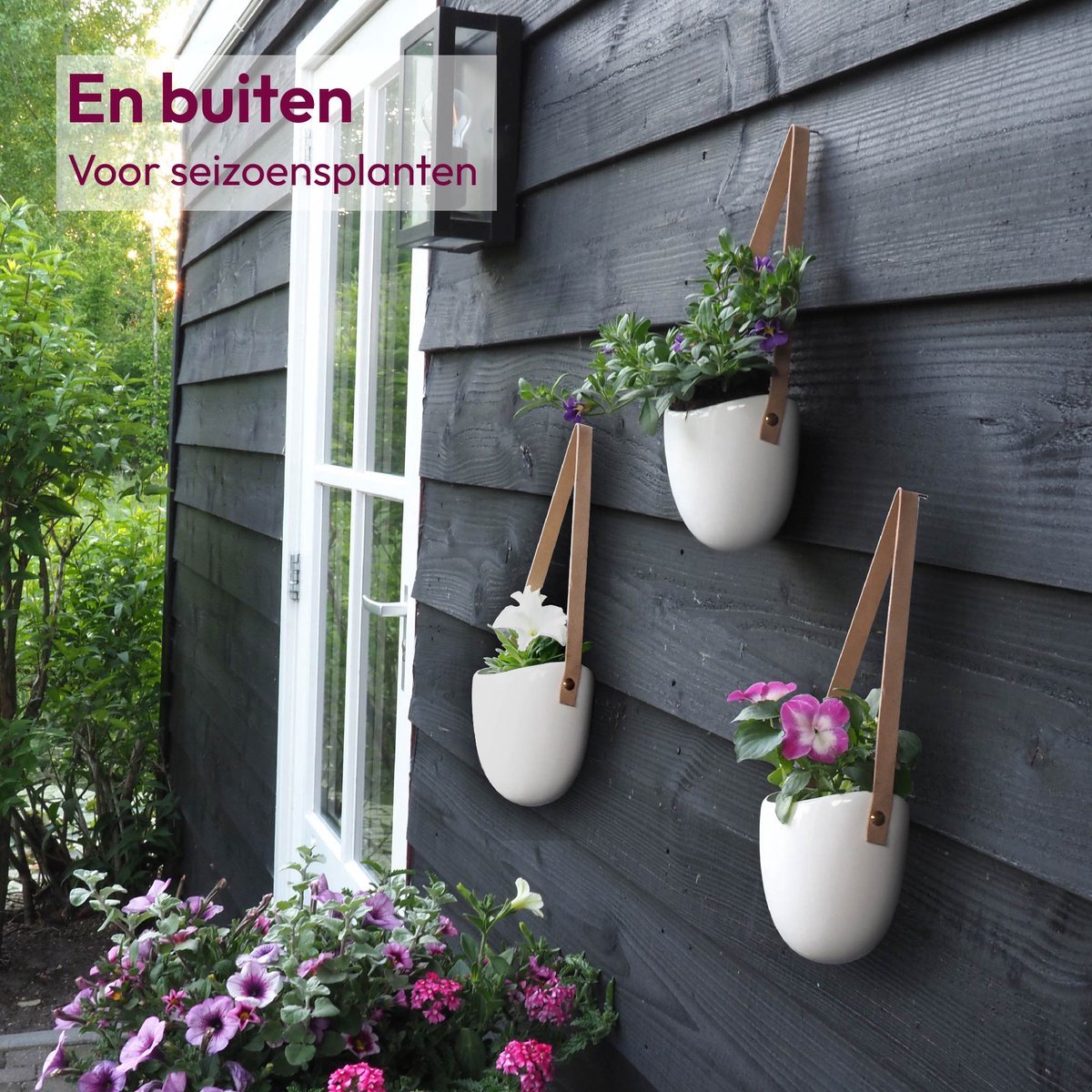  Gadgy Plantenhanger Keramiek - Set Van 3 - Hangpot Van Wit Steen - Hangende Bloempot Plantenpot - Met 3 Verschillende Koorden - 12x11x9.5CM