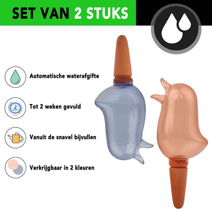  Waterdruppelaar Voor Planten 2 Stuks - Waterbol Kamerplanten - Automatisch Watergeefsysteem - Vogel - Roze