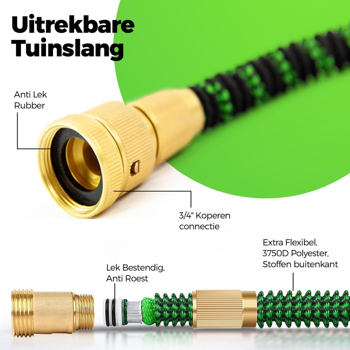  MD-Goods ® Super Sterk Uitrekbare Tuinslang Tot 30 Meter + GRATIS Tas En Koppelstuk - Tuinsproeier - Tuin Besproeien - Waterslang - Sproeikop - Groen - Flexibel Elastisch