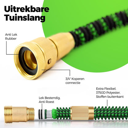  MD-Goods ® Super Sterk Uitrekbare Tuinslang Tot 30 Meter + GRATIS Tas En Koppelstuk - Tuinsproeier - Tuin Besproeien - Waterslang - Sproeikop - Groen - Flexibel Elastisch