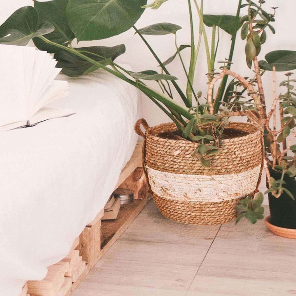 Merkloos Plantenmand 30x22cm Naturel Bruin – Multifunctionele Mand – Handgemaakt – Planten-houder – Planten Accessoires – Planten Mand