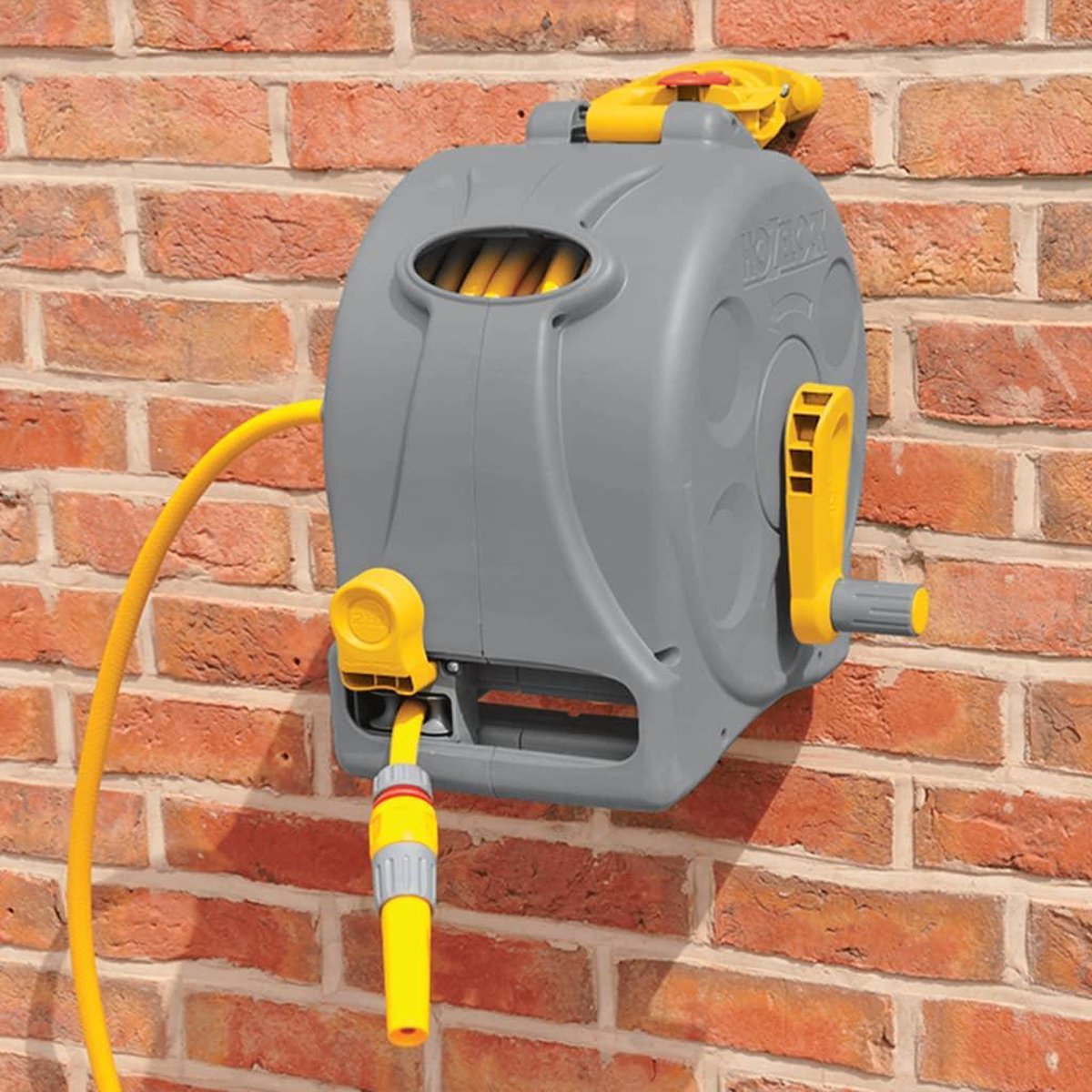  Hozelock Compact Enclosed Reel 2 In 1 - 25 Meter - Slangbox En Muurhaspel In één - Grijs