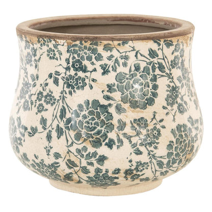  Clayre &amp; Eef Bloempot Ø 21x17 Cm Beige Groen Keramiek Rond Bloemen Bloempot Binnen Plantenpot Plant Pot
