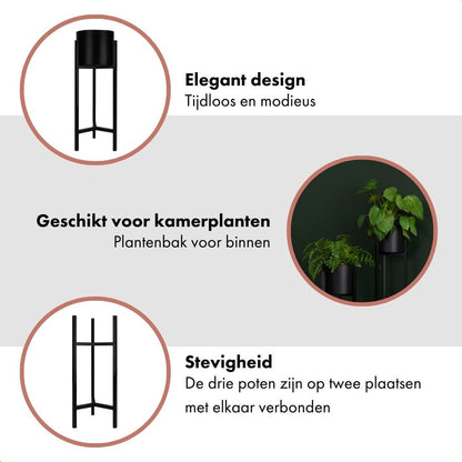  QUVIO Plantenstandaard Binnen - Inclusief Pot - Staande Plantenbak - Metaal - Bloempot - 22 X 22 X 60 Cm - Zwart