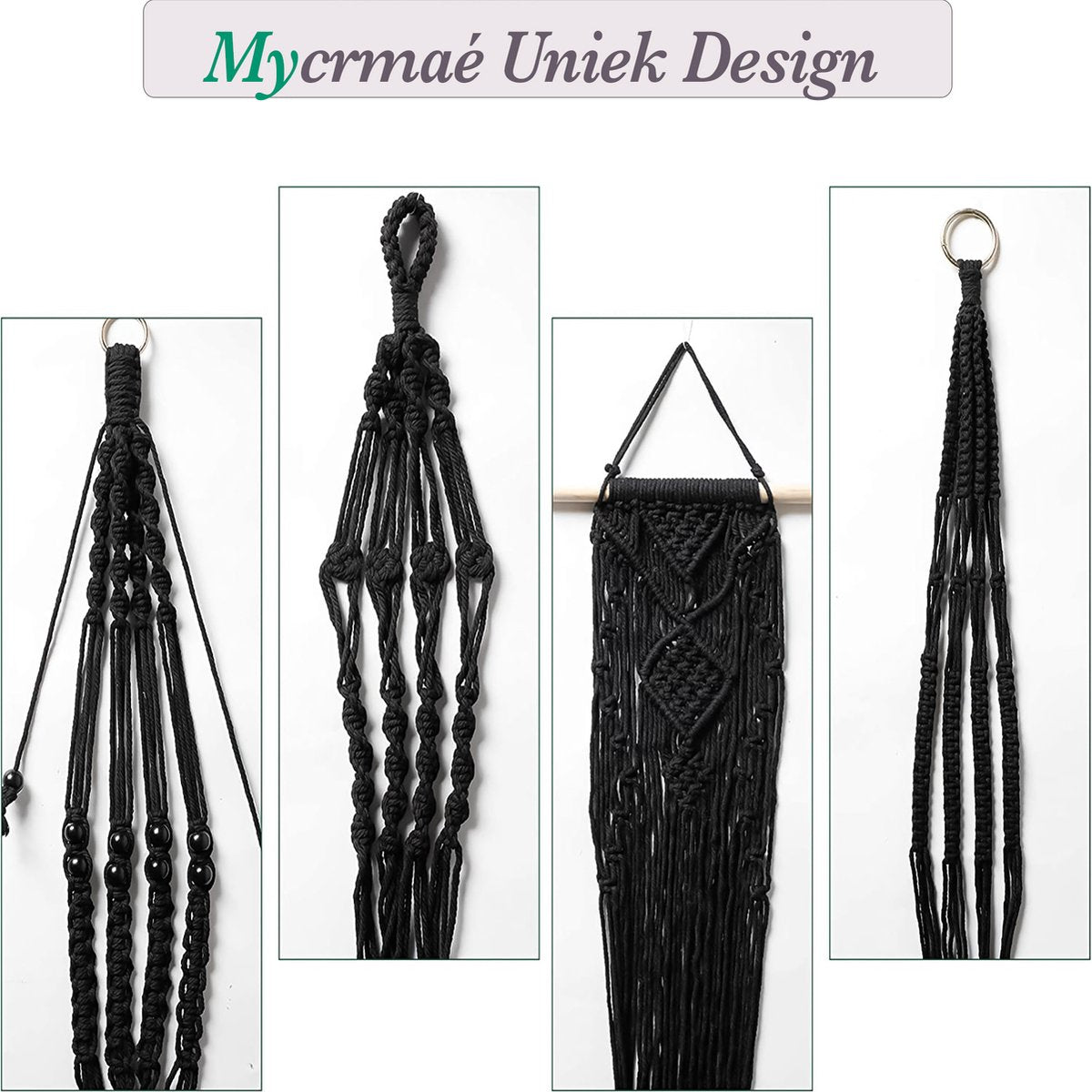  4 Stuks Luxe Macrame Plantenhangers - Boho Handgeweven Katoen Hangpot Voor Binnen/Buiten - Hangende Bloempot Met Kralen - Macramé Touw/Koord Hangplant Houder - Bohemian Wandhanger Decoratie - Plant Hanger - Verticale Tuin Bloempothouder Planthanger