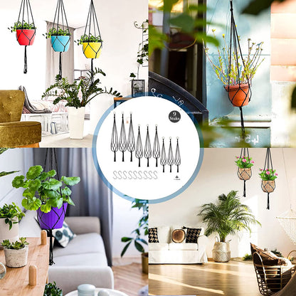  9 Stuks Zwart Macrame Plantenhangers - Boho Handgeweven Katoen Hangpot Voor Binnen/Buiten - Hangende Bloempot Met Kralen - Macramé Touw/Koord Hangplant Houder - Bohemian Wandhanger Decoratie - Plant Hanger - Verticale Tuin Bloempothouder Planthanger