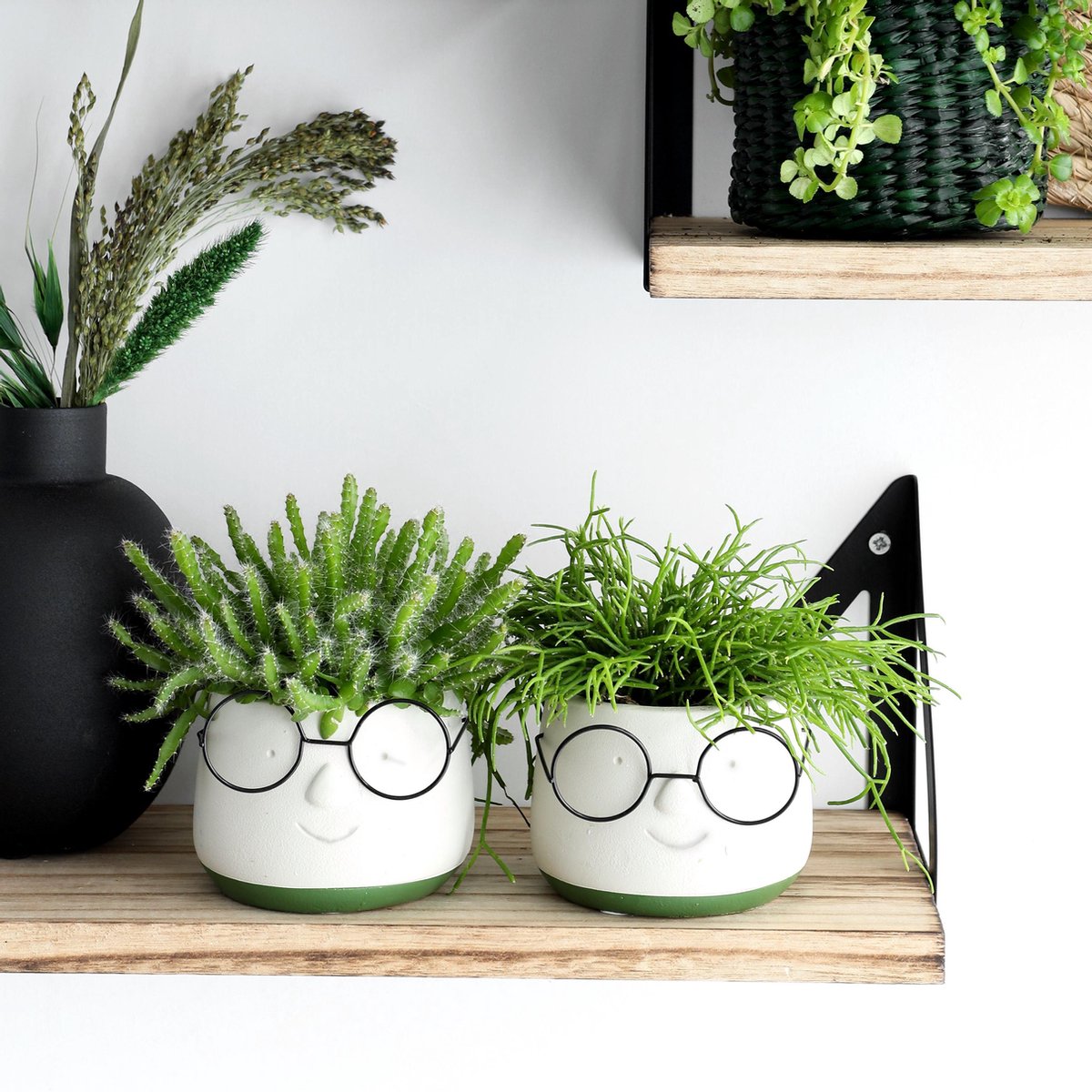  2x Bloempot Met Gezicht - Ø8 X H6,5 Cm - Bloempotten Voor Binnen Met Bril/Face/Hoofd