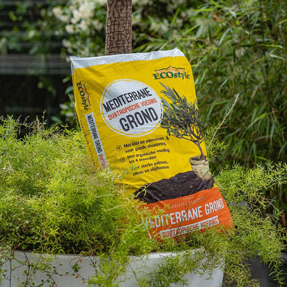  ECOstyle Mediterrane Grond Turfvrije Potgrond Voor Palmen, Citrussen- En Olijfbomen- Subtropische Voeding - Klei &amp; Puimsteen - Terras &amp; Tuin - 30 L