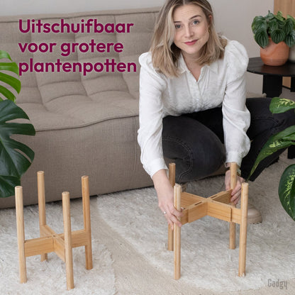  Gadgy Bamboe Plantenstandaard 2 St - Plantentafel - Plantentafeltje Voor Binnen - Plantenrek - Uitschuifbaar - Hout - Ø 20 Tot 30 Cm