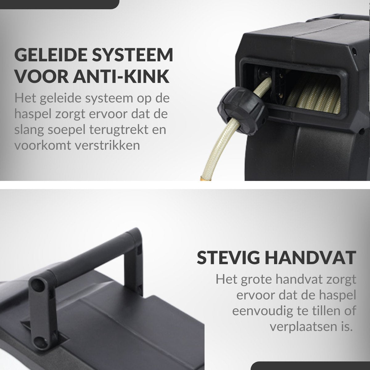  Buxibo - Wandslangenbox 20 Meter + 2 Meter - Tuinslang Met Haspel - 9 Sproei Standen - Slangenhouder 180° Draaibaar - Tuinslanghaspel Zwart+ Gratis Sproeier - Zwart
