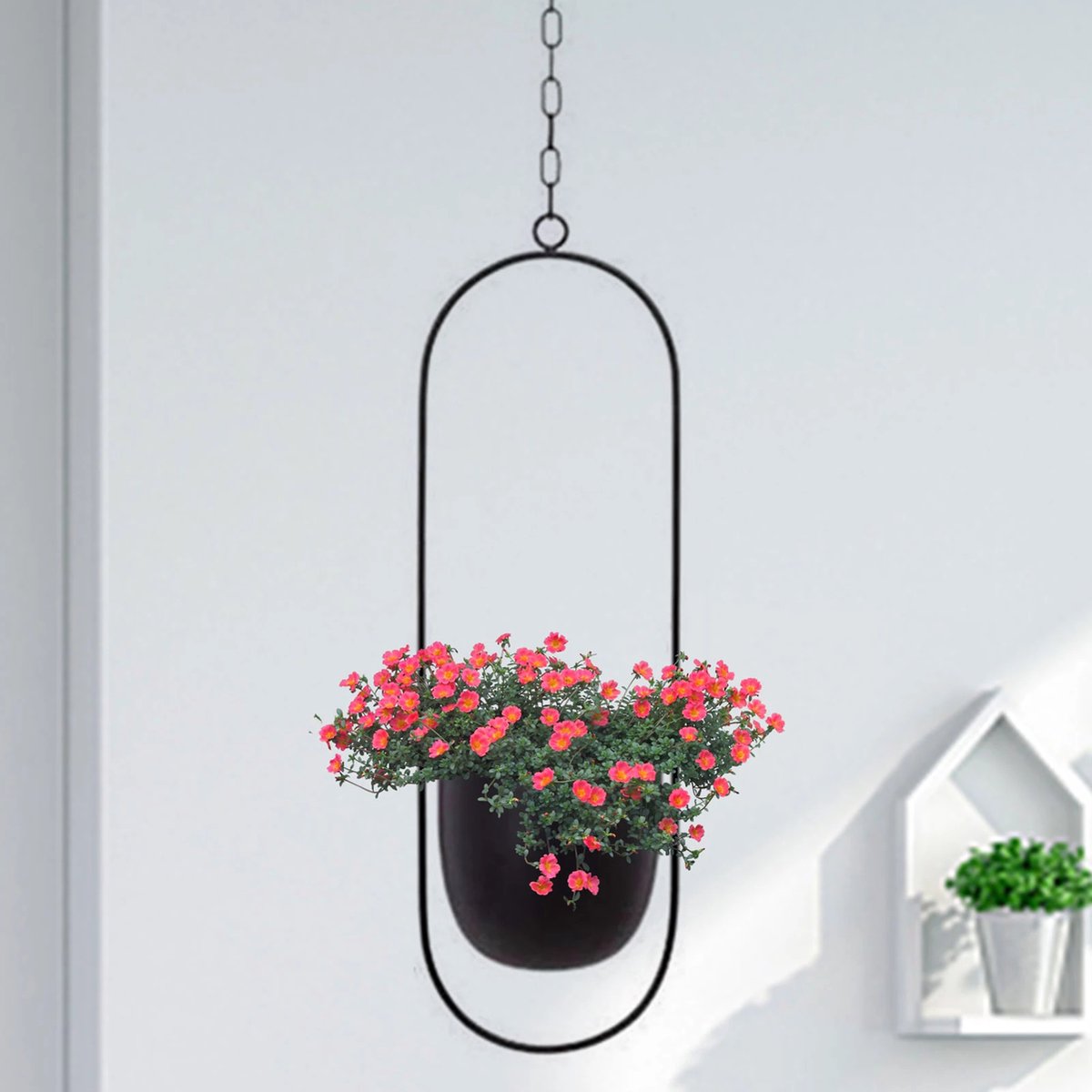  Be-Inspired® Hangende Bloempot Ovaal - Bloempot Binnen - Voor Hangplant – Plant Bloem Pot Met Opknoping – Plantenhanger - Plantenbak - Industrieel – Scandinavisch - Metaal - Zwart