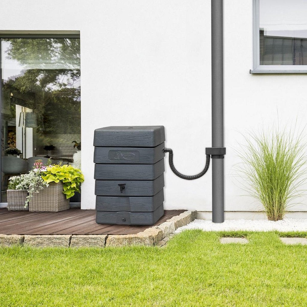  Antraciet Muurtank 168L | Rechthoekige Regenton | Compleet Met Accessoires