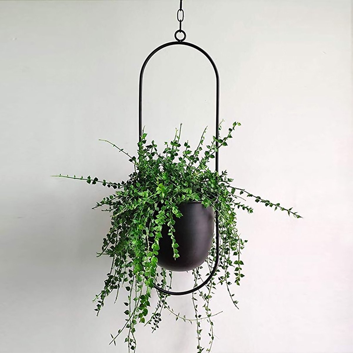  Be-Inspired® Hangende Bloempot Ovaal - Bloempot Binnen - Voor Hangplant – Plant Bloem Pot Met Opknoping – Plantenhanger - Plantenbak - Industrieel – Scandinavisch - Metaal - Zwart